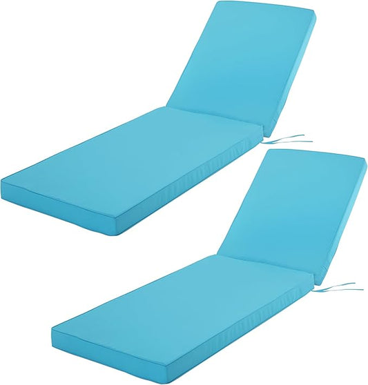 Outdoor Chaise Lounge Cushion Set of 2, Fadesafe Water-Repellent Lounge Deck Reclining Chair Cushions for Patio Furniture Lawn Pool Resort Hotel, 80x26x3 Inch, Teal