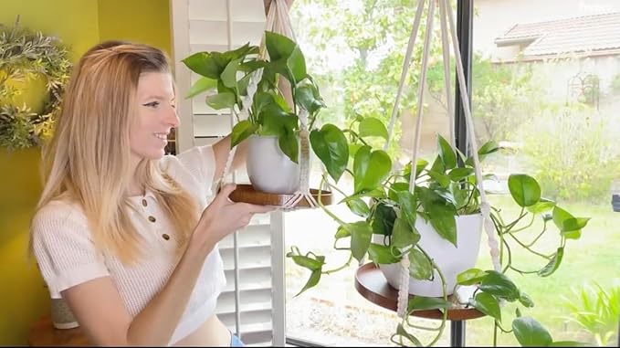 2 Pack Macrame Plant Hanger | Plant Hanger Indoor, Hanging Planter Shelf | Hanging Planter (Black) (1 Large + 1 Medium)