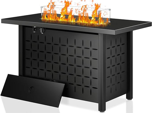 Walsunny 43 inch Outdoor Propane Fire Pit 50,000 BTU Gas Fire Pit Table with Lid, Waterproof Cover, Rectangle Gas Firepit Table for Garden/Patio, CSA Certification