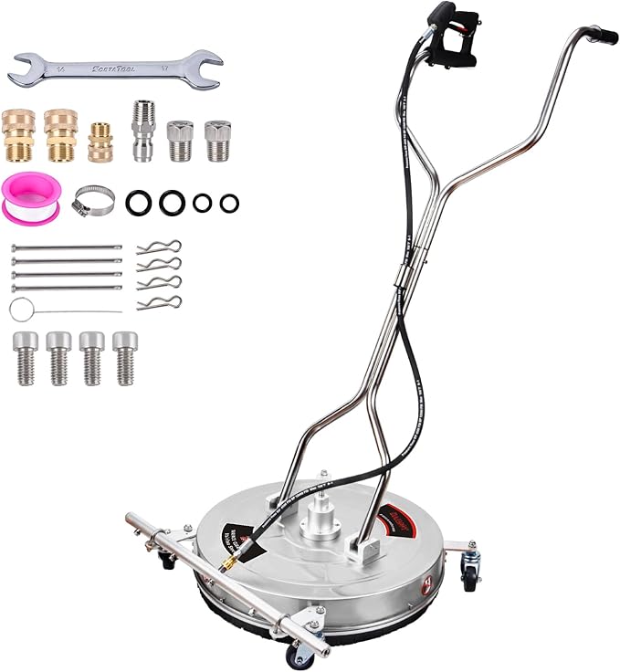 24" Pressure Washer Surface Cleaner with 5 Nozzles Water Broom - Stainless Steel Surface Cleaner for Pressure Washer Attachment for Concrete, Patio, Sidewalk, Deck and Driveways, 4200 PSI