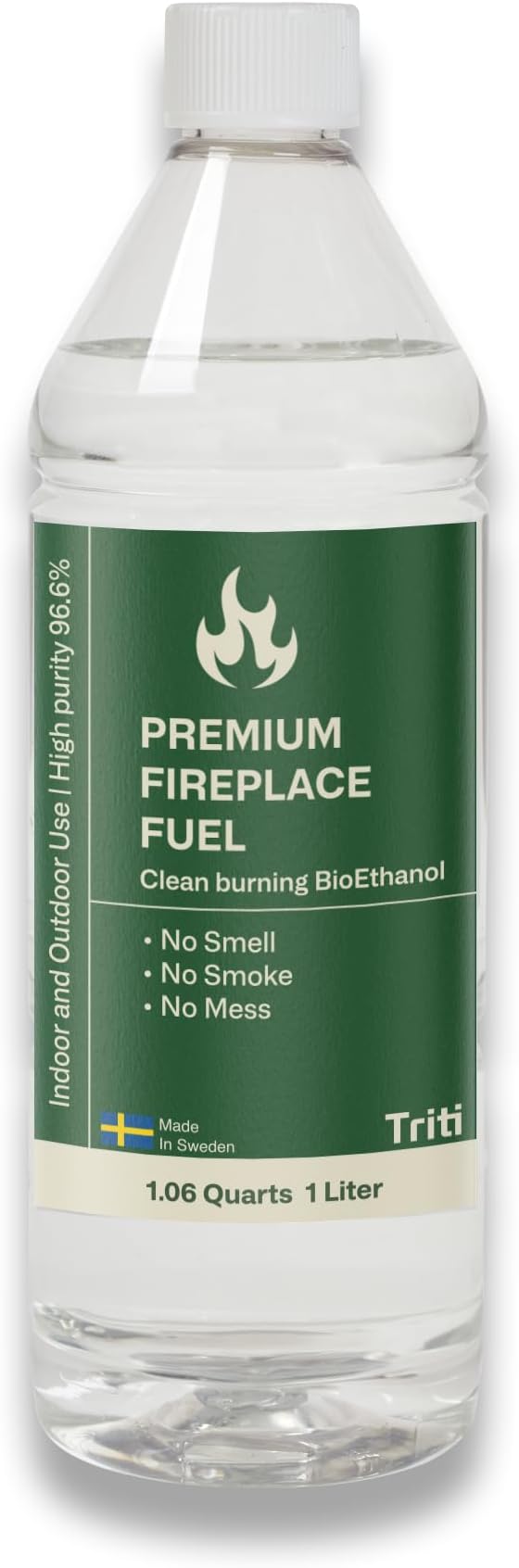 Triti Bioethanol Fireplace Fuel, Denatured Alcohol – Odorless & Smokeless – 1 Liter | Tabletop Fire Pit Fuel, Tabletop Fireplace & Alcohol Stove Fuel | Indoor/Outdoor
