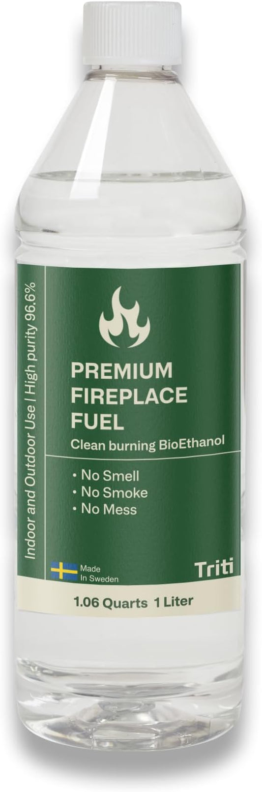 Triti Bioethanol Fireplace Fuel, Denatured Alcohol – Odorless & Smokeless – 1 Liter | Tabletop Fire Pit Fuel, Tabletop Fireplace & Alcohol Stove Fuel | Indoor/Outdoor