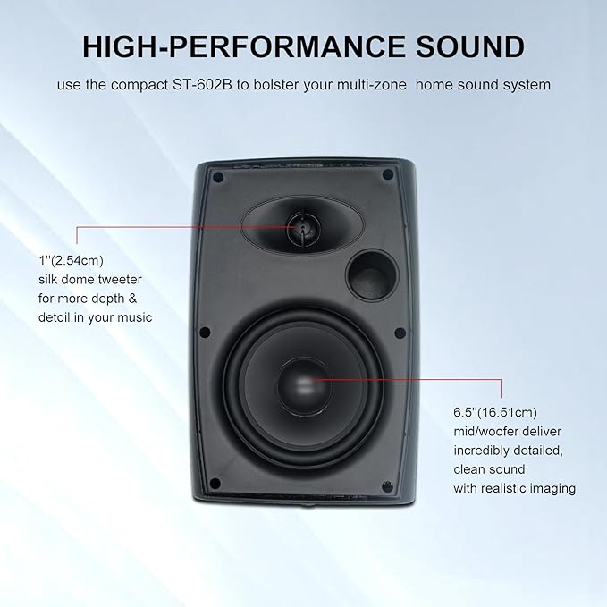 STUDIOFINIX 6.5 Inch 400W Outdoor Speakers Wired Waterproof Passive with Powerful Bass, Wall Mount Speakers for Patio Garden Poolside Home(Pair,Black)