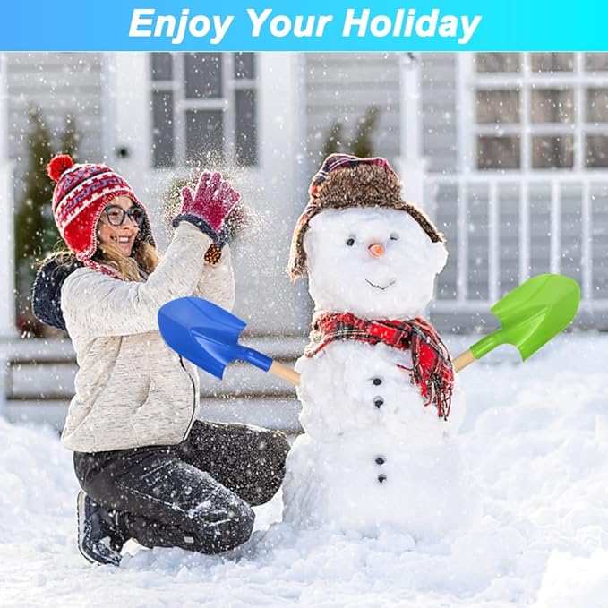 16'' Long Kids Beach Shovels Sand Spade Toys Gardening Tools with Wooden Handled, ABS Plastic Sturdy Scoop for Shoveling Digging Sand Snow Sandbox Backyard Summer Travel (3PCS - Blue Green Red)