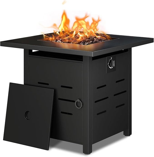 Walsunny 28 inch Outdoor Propane Fire Pit 40,000 BTU Gas Fire Pit Table with Lid & Lava Rock, Waterproof Cover, Square Gas Firepit Table for Garden/Patio, CSA Certification