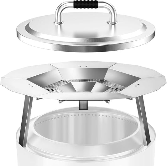 Uniflasy Fire Pit Lid and Heat Deflector for Solo Stove Yukon 27", 304 Stainless Steel,Portable Heat Diffuser with Handle&Leg,Fire Pits Round Lid for Solo Stove Yukon/Other 27" Outdoor Firepit