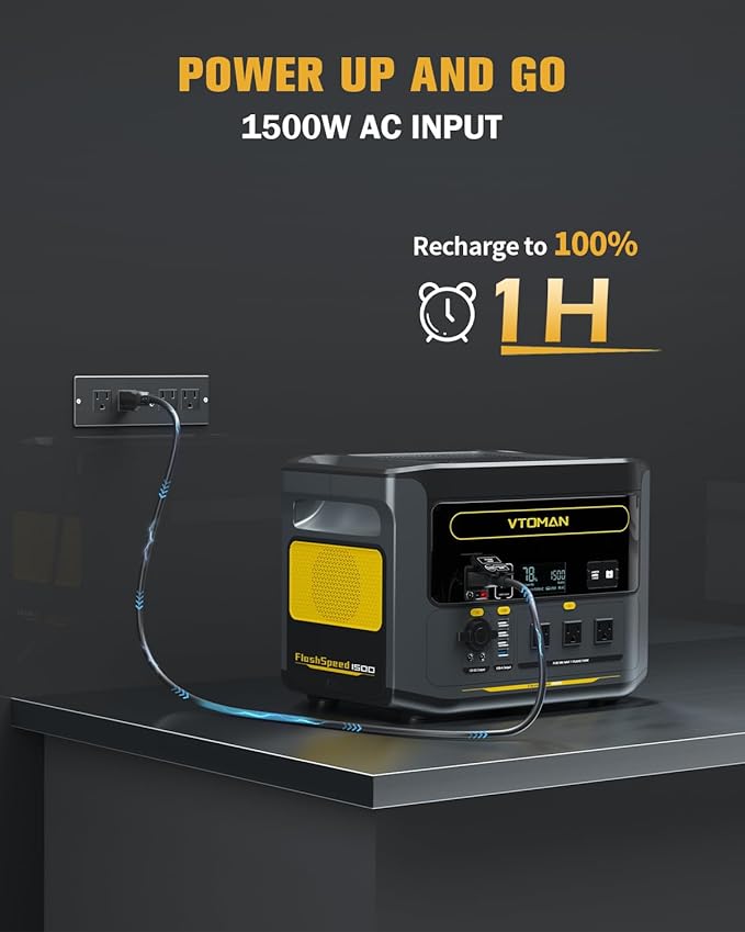 VTOMAN FlashSpeed 1500 Portable Power Station with 200W Pro Solar Panel - 1548Wh/1500W(3000W Peak) Solar Generator with LiFePO4 Battery, 100W USB-C, 60 Min Fast Charging 0-80% for Camping, Backup