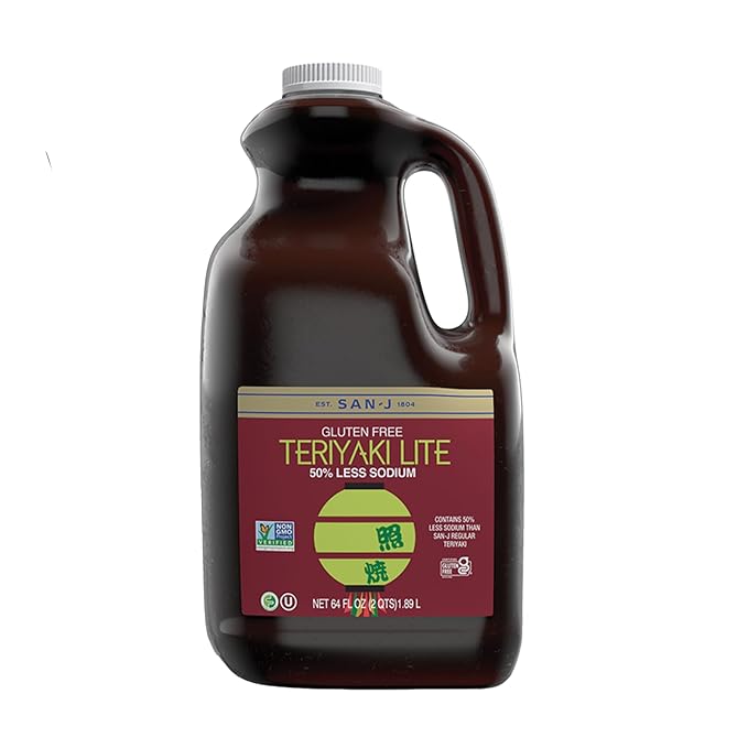 San-J - Gluten Free LITE Teriyaki Sauce with 50% Less Sodium - Well-balanced Sauce for Cooking - Non-GMO - 64 oz. Container