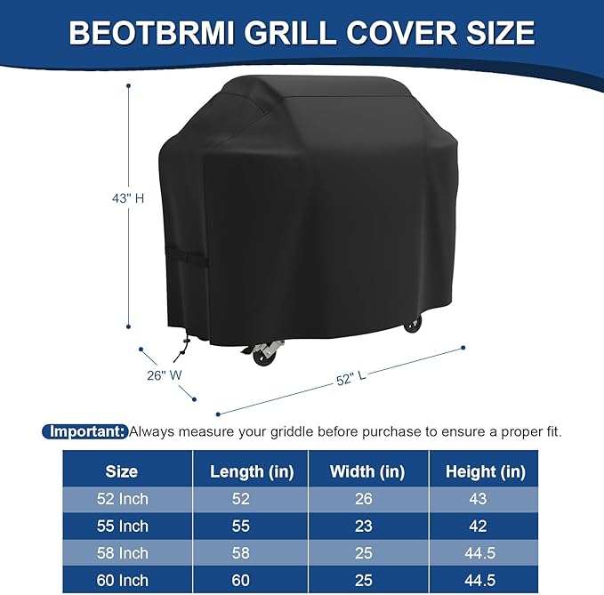 Grill Cover, Grill Covers for Outdoor 52 inch, Waterproof Protection, BBQ Grill Cover with Adjustable Straps, Oxford Fabric for Weber Spirit 200 and 300 Series
