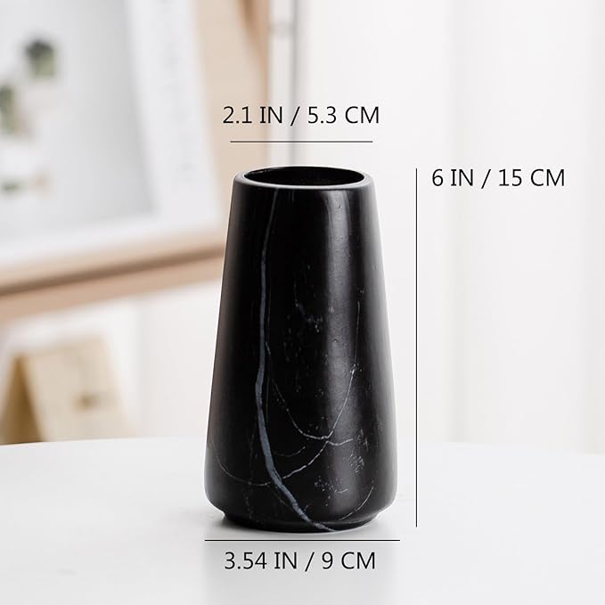 Marble Black Vase - Black Flower vase, 6" Small Simple Modern Ceramic Vases for Flower/Pampas Grass, Minimalist Farmhouse Boho Vase for Centerpieces, Home Decor, Bathroom Decor