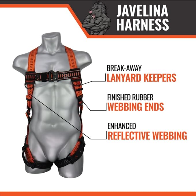 Malta Dynamics Javelina Safety Harness for Fall Protection, Lightweight, Comfortable Construction Harness, Tongue & Buckle