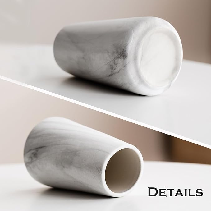 Marble White Vase - 6“ White Ceramic Flower vase, Boho Vases for Pampas Grass, Minimalist Modern vases for Home Decor, Table Shelf Living Room Farmhouse Decor