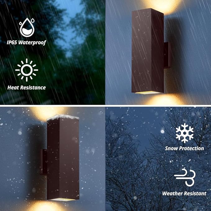 SHIMR Dusk to Dawn Outdoor Lighting 2 Pack, Modern Exterior Lighting Fixtures with Oil Rubbed Bronze Finish, Square Up Down Lights Outdoor for House Patio Garage [ETL Listed]