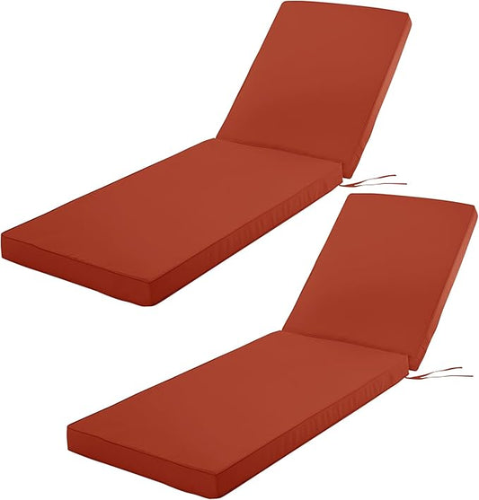 Outdoor Chaise Lounge Cushion Set of 2, Fadesafe Water-Repellent Lounge Deck Reclining Chair Cushions for Patio Furniture Lawn Pool Resort Hotel, 80x26x3 Inch, Rust