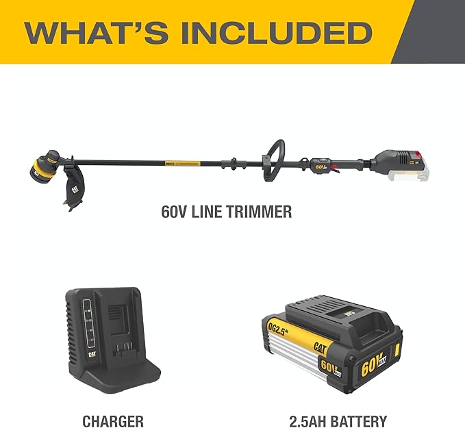 Cat DG610 60V 15” Brushless String Trimmer Cordless with Dual Line Bump Feed Head, Edger with Quick Line Load, Weed Trimmer with ECO Mode for Extended Runtime – Battery & Charger Included