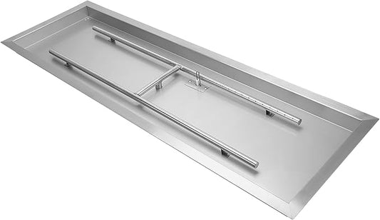 Stanbroil 48 x 14 Inch Rectangle Drop-in Fire Pit H-Burner Pan, Gas Fire Pit Insert for Outside DIY Fire Table, 304 Stainless Steel, BTU 185,000 Max