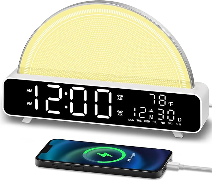 Sunrise Alarm Clock Wake Up Light with Sunrise Simulation White Noise Machine Touch Control Bedside Lamps Colors Atmosphere Lamp 30/60/90 Sleep Timer 13 Nature Sounds
