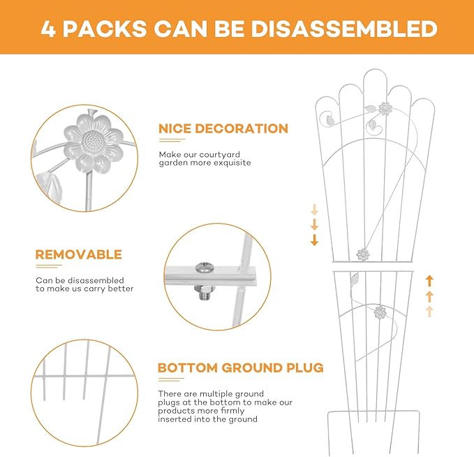 Metal Trapezoidal Garden Trellis for Indoor Plants, Patio Trellis for Climbing Plants Outdoor, 60-inch Sturdy Removable Plant Stand for Roses, Vegetables, and Flowers in Garden, 4 Pack-White