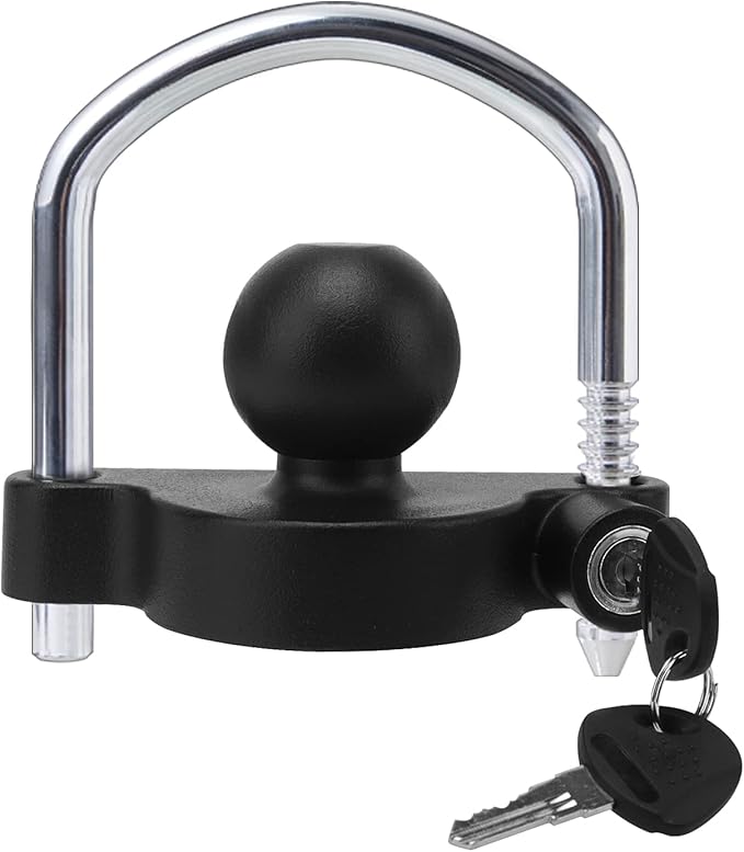 METOWARE Trailer Coupler Lock Universal Adjustable Heavy-Duty Steel Trailer Hitch Lock, Anti Theft Trailer Ball Lock Towing Lock for Towing Trailer Security Fits 1-7/8",2”, 2-5/16" Coupler Black Matte