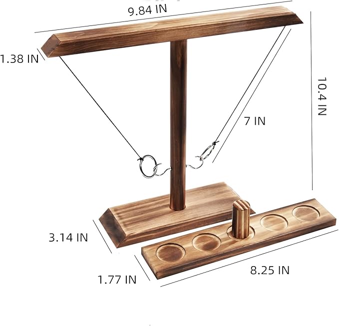 Wooden Ring Toss Game - Classic 2-Peg Tossing Set | Handmade Halloween Games & Thanksgiving Entertainment for Adults, White Elephant Gift Exchange, Portable Family Fun for Backyards & Parties