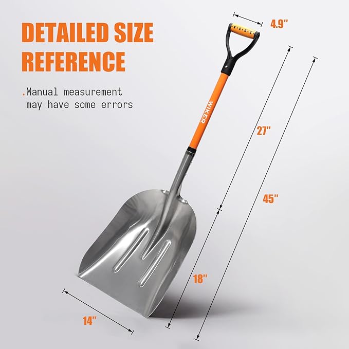 Snow Shovel,Metal Snow Shovel for Driveway,Scoop Shovel Heavy Duty with D Handel,Transfer Shovel for Gardening,Farms,and Barns,45 inches,Orange
