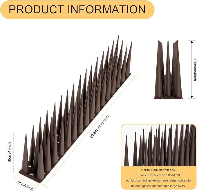 OFFO Bird Spikes Pigeon Outdoor Spikes for Cat Keep Birds Raccoon Woodpecker Away Covers 40 Feet(12.2m), Brown