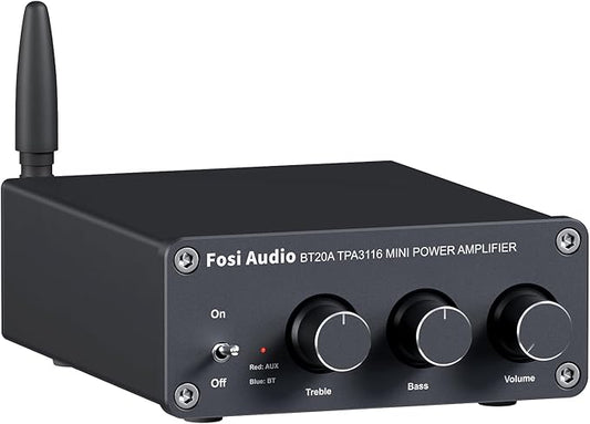 Fosi Audio BT20A Bluetooth Stereo Amplifier, 2 Channel Home Audio Component Amplifiers for Passive Speakers, Mini Class D Amp Receiver 200W for Indoor/Outdoor/Garage/Ceiling/Bookshelf Speaker