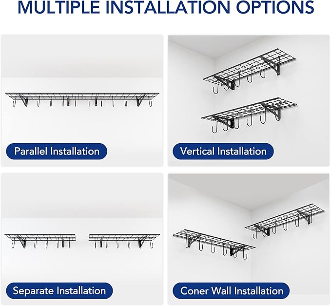 FLEXIMOUNTS Garage Wall Shelving, 1x4 ft, Includes 6 Bike Hooks, Wall Shelf Garage Organization System w/Bike Hangers, Storage Rack, Floating Shelves, 150 lbs Weight Capacity (1 Pack)