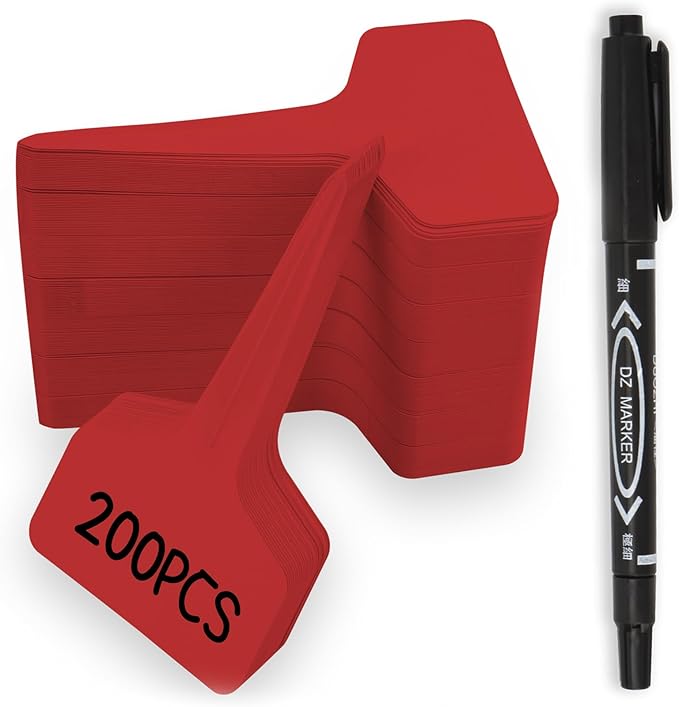 Plant Labels, 200pcs Red Plant Markers, Outdoor Waterproof Stakes, Plastic Tags for Seedlings, Greenhouse Accessories, Herb Garden Signs Decorative