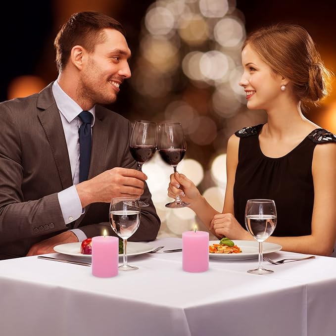 12 Pack 2x3 Inch Pink Pillar Candles for Romantic Valentine's Day, Unscented Column Candles for Home Restaurants Spa Church Weddings, Smokeless Dripless and Clean Burning Emergency Candle