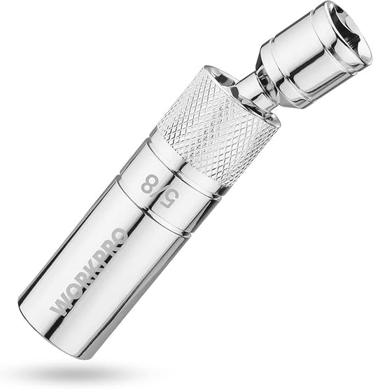 WORKPRO 5/8" Magnetic Spark Plug Socket with Magnetic Design, Swivel Thin Wall Spark Plug Socket, 3/8" Drive x 4" Total Length, 360 Degree Swivel, 12 Point