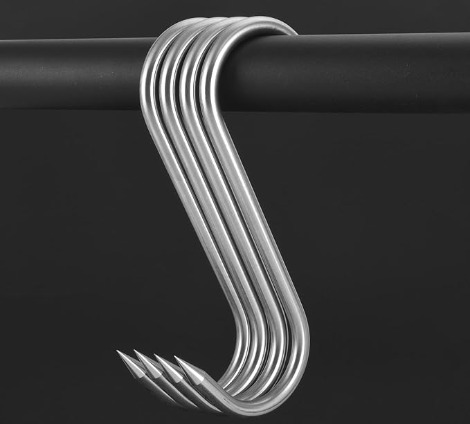 Meat Hook, 10mm 8Inch Heavy Duty S-Hooks Stainless Steel Meat Processing Butcher Hooks,8Pack