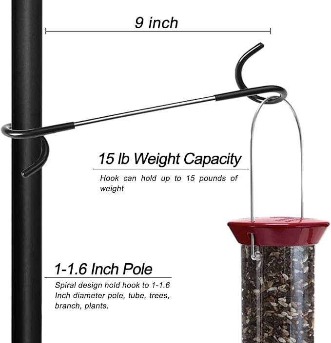 2 PCS Wrap Hooks Bird Feeder Pole Attachment Extra Feeder Arm Addition Pole Hook Birdfeeder Accessories for Hanging Bird Feeders