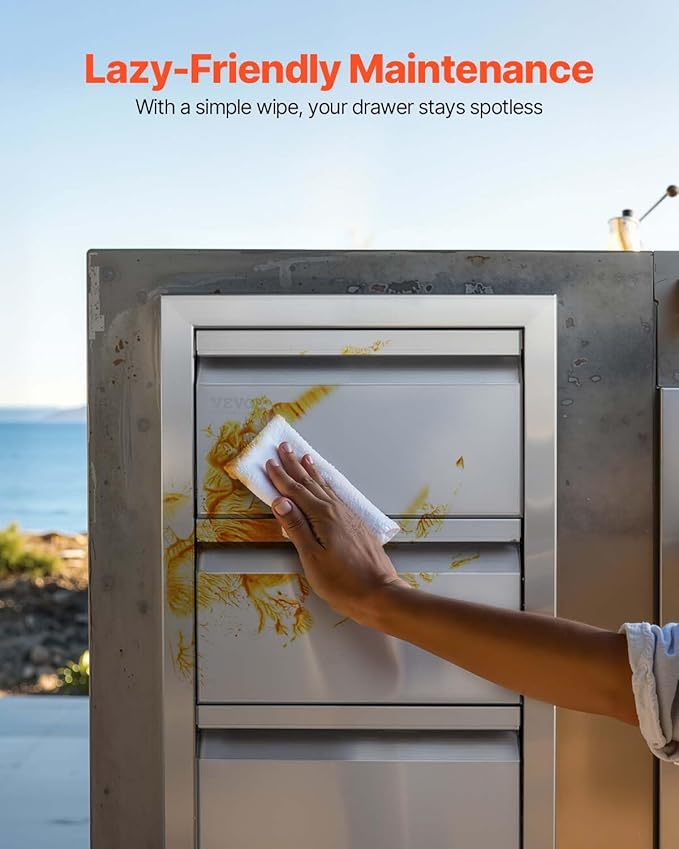 VEVOR Outdoor Kitchen Drawers 14.7" W x 25.4" H x 18.7" D, Box Frame Style Flush Mount BBQ Drawers with Stainless Steel Handle, BBQ Island Drawers for Outdoor Kitchens or Patio Grill Station