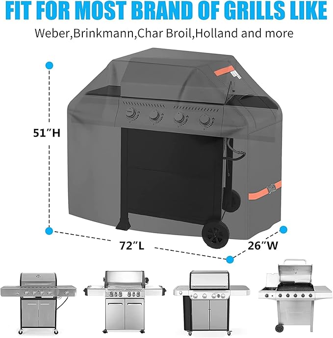 Grill Cover 600D Heavy Duty, Universal Fit Waterproof BBQ Grill Protector with Adjustable Straps, Weatherproof Outdoor Oven Cover for All Seasons