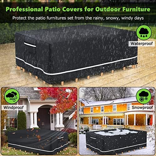 Patio Furniture Covers Waterproof, Heavy Duty 600D Outdoor Furniture Covers for Outdoor Dining Table and Chair,Tear Resistance and Anti-UV, 74"L x 47"W x 28"H, Black with White Border