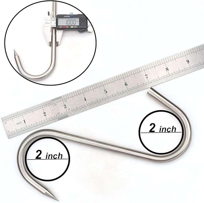 Meat Hook, 8Inch 10mm Heavy Duty S-Hooks Stainless Steel Meat Processing Butcher Hooks (10mm8inch)
