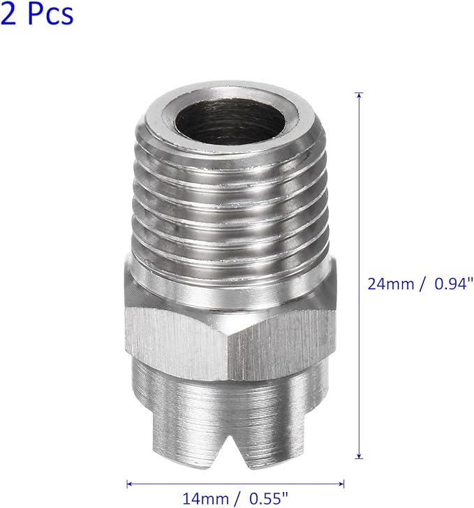 2-Pack Flat Fan Spray Tip, 95 Degree 1/4BSPT Male Stainless Steel Pressure Washer Nozzles Cleaner Nozzle Replacement W Sealing Tape for Water Guns (3.6mm Orifice)