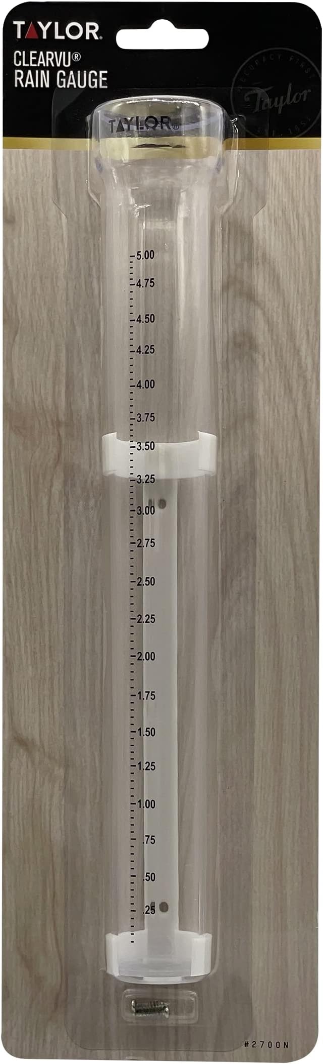 Taylor 2700N ClearVu Rain Gauge with Post Mounting Bracket, Measure and Monitor Precipitation, Easy to Read for Backyard, Patio, Garden, and Lawn, 5-inch, Clear