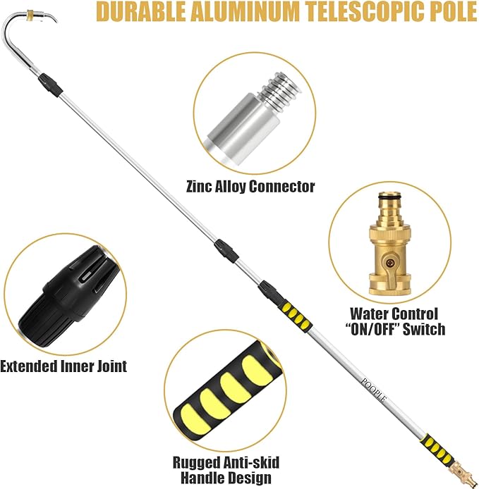 16ft (24ft Reach) Gutter Cleaning Tools from The Ground, Telescoping Rain Gutter Cleaner Tool, Gutters Cleaning Wand, Gutters Cleaning Hose Attachment & Connection Adapter