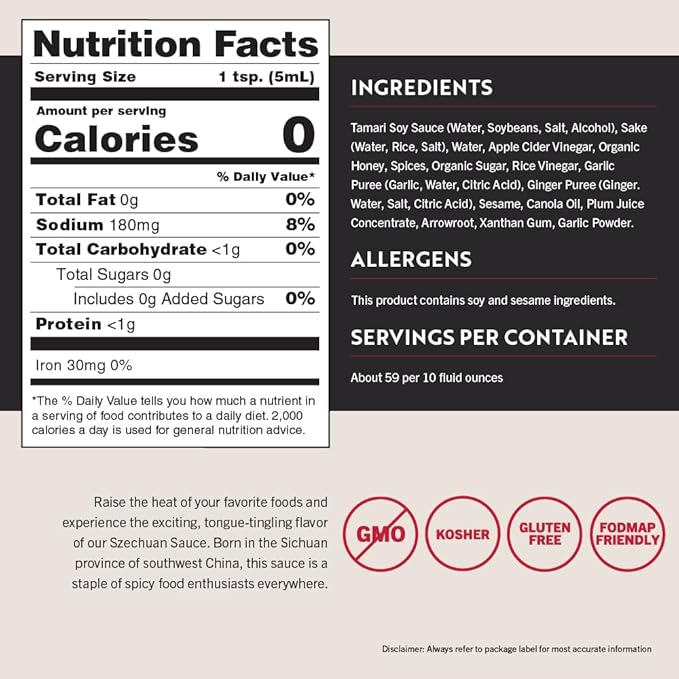 San-J Gluten Free Szechuan Cooking Sauce - Szechuan Sauce, Szechuan Dipping Sauce, Hot & Spicy Marinade & Stir Fry Sauce, Kosher, Non-GMO, No Artificial Preservatives - 10 Fl Oz