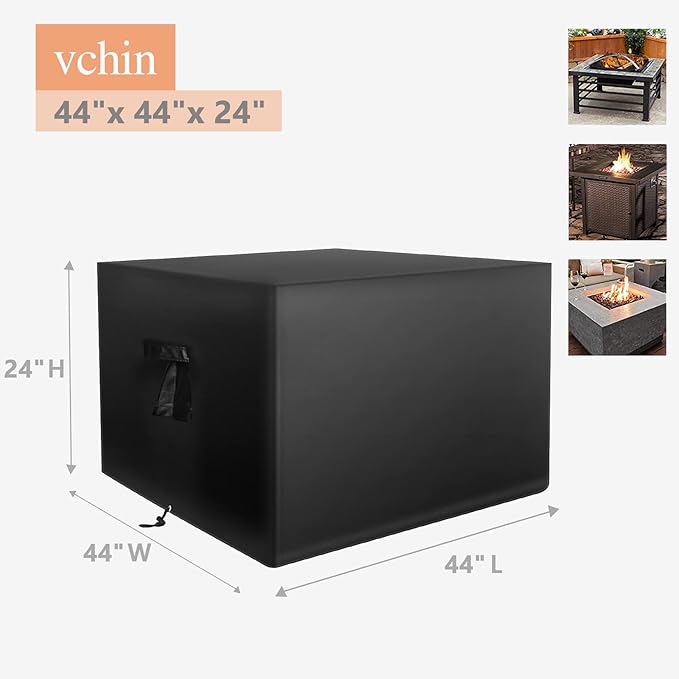 Square Fire Pit Cover Fits 40-44 Inch Fire Pit Table. 600D Heavy Duty Waterproof Firepit Cover. Outdoor Fade Resistant Material with Drawstring and Handles, All Weather