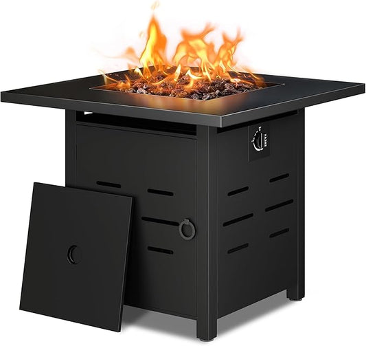 Walsunny 30 inch Outdoor Propane Fire Pit 40,000 BTU Gas Fire Pit Table with Lid & Lava Rock, Waterproof Cover, Square Gas Firepit Table for Garden/Patio, CSA Certification