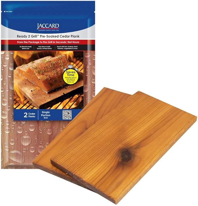 Jaccard Ready 2 Grill Pre-Soaked Cedar Planks, Premium Wood Planks For Serving, Ideal Grilling Accessories for Gas, Ceramic, and Charcoal Grills, Small, 2 Planks