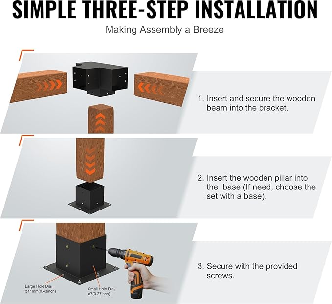 VEVOR Pergola Bracket Kit 6''x6''(Inner Size 5.6x5.6), 2pcs 4-Way Heavy Duty Corner Bracket Woodworks DIY Post Base Kit, Easy Installation Wooden Beams for Gazebos, Patio Pergolas, Log Cabin Outdoor