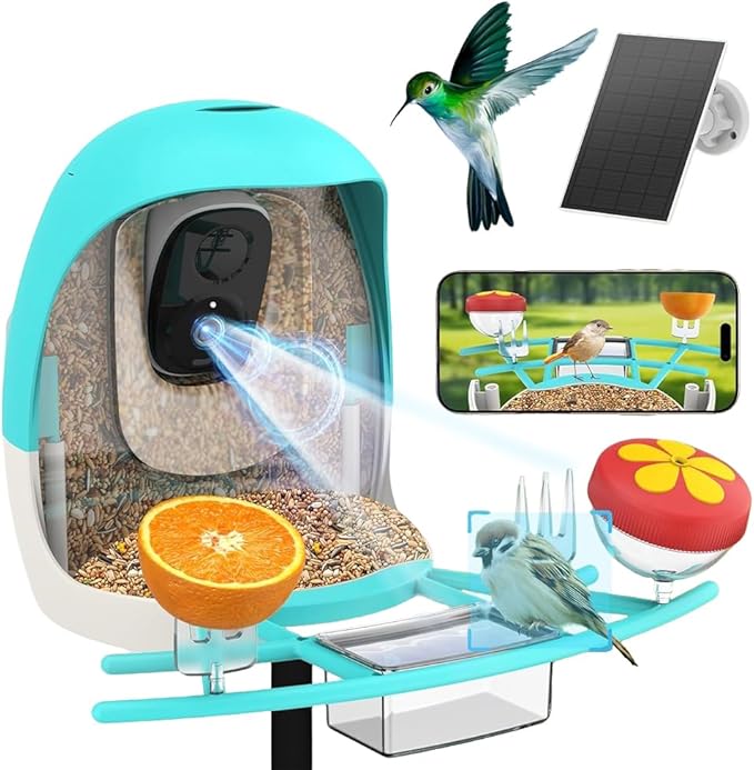 2025 New Smart Bird Feeder with Camera, 2.4GHz WiFi Solar Bird Feeder - 2K HD Live Video Camera AI Identify Birds, Instant Arrival Alerts, Birds Lover Gifts