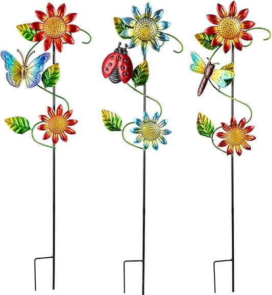 3 Pcs Sunflower Decorative Garden Stakes,23.5 inches Metal Sunflower Outdoor Fall Decor,Yard Art for Outside Decor for Mom,Women,Grandma