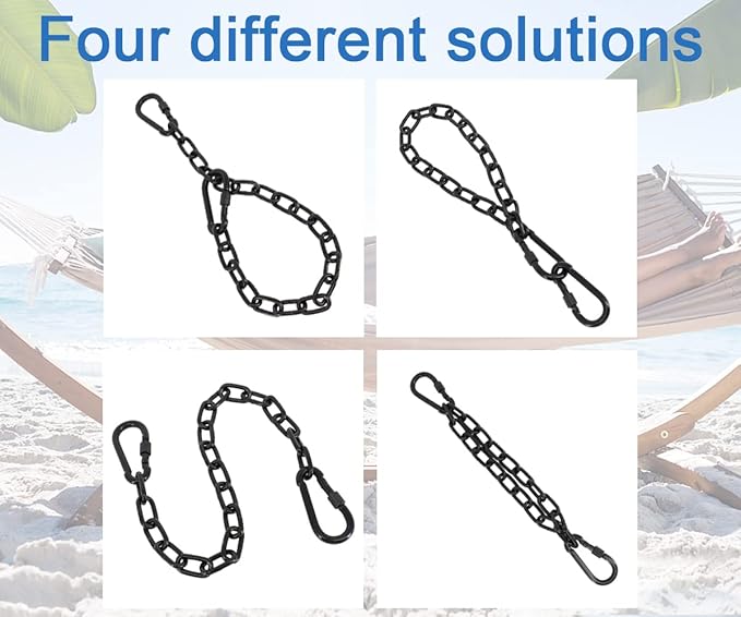 2 Pack 25in Hanging Swing Chain with 4 Carabiners, 440LB Capacity Hanging Kits Heavy Duty Hanging Chair Hardware for Hammock Swing Hanging Chair Punching Bags Sandbag Indoor Outdoor Yoga Gym (Black)