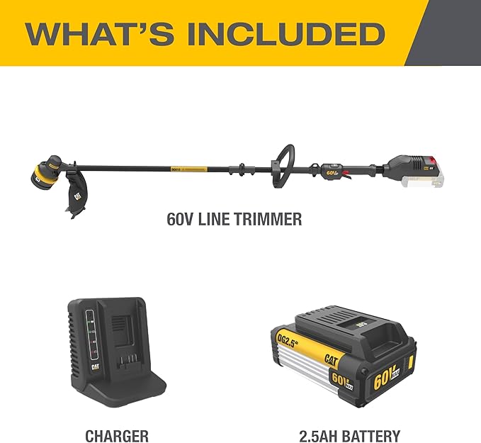 Cat DG610 60V 15” Brushless String Trimmer Cordless with Dual Line Bump Feed Head, Edger with Quick Line Load, Weed Trimmer with ECO Mode for Extended Runtime – Battery & Charger Included
