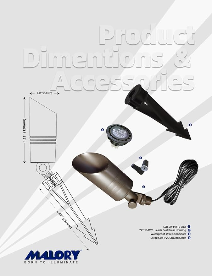 MALORY Brass Landscape Spotlight,12V AC/DC Low Voltage LED Landscape Lighting,Hard Wired Spot Up Light for Garden,Patio and Yard (S05-Bronze, 1-Pack with Bulb)